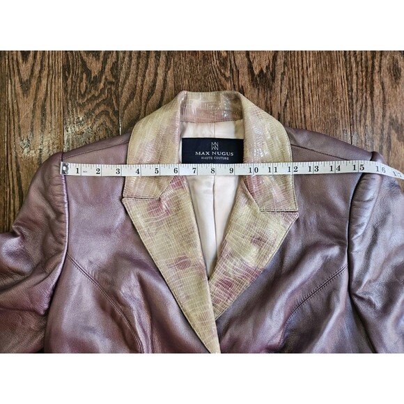Max Nugus Haute Couture Ladies Pant Suit M/ 32" Metallic Purple Faux Snake Skin - Picture 7 of 16